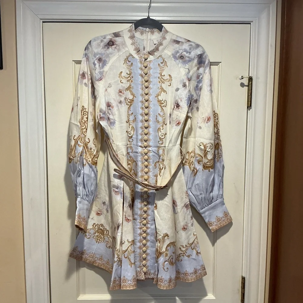 NWOT Zimmermann Elegant Floral Long-Sleeve Linen Mini Dress, Size AU 2 = M - Picture 3 of 13